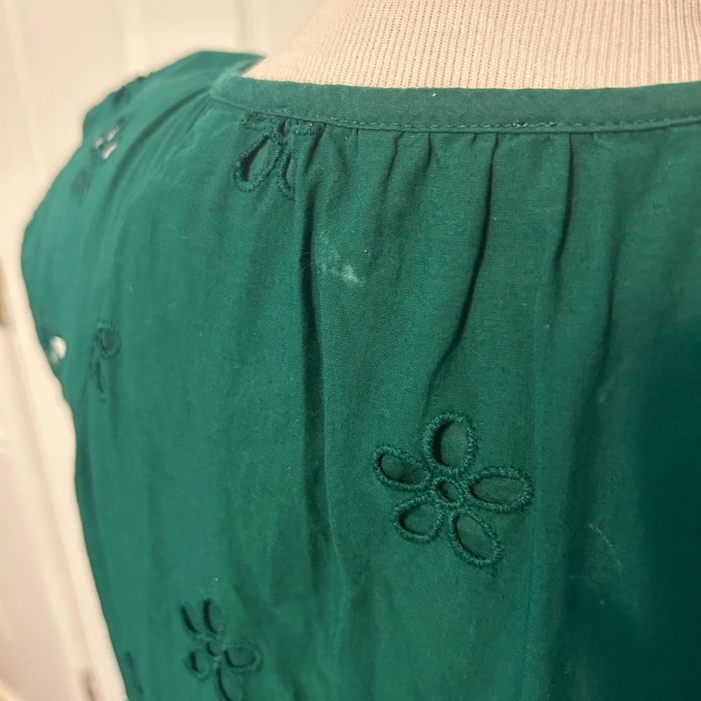 LOFT Emerald Green Cotton Embroidered Floral Shift Dress - Picture 5 of 7